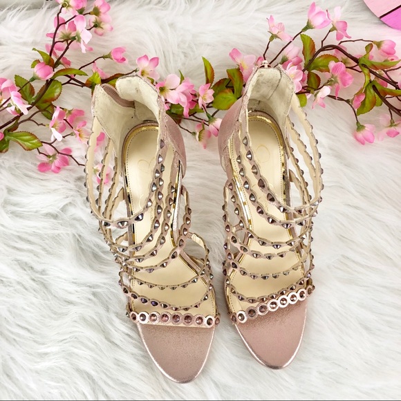💲🔻NIB JESSICA SIMPSON Champagne Studded Heels - Picture 2 of 8